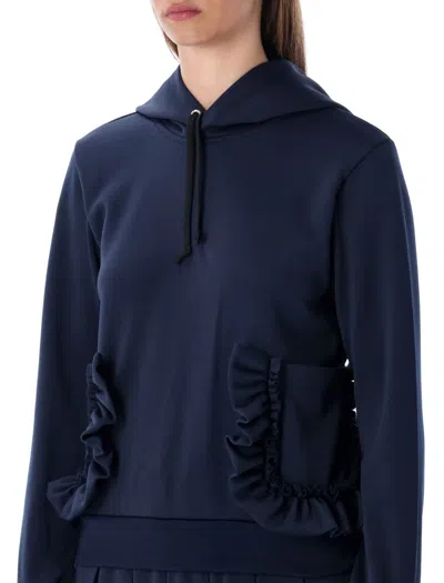 Comme Des Garçons Navy Hoodie With Ruffle Pockets In Blue