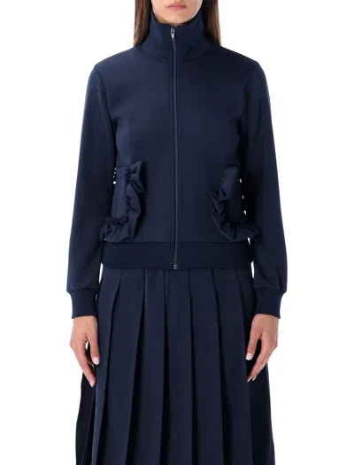 Comme Des Garçons Girl Navy Zip Sweatshirt With Ruffle Pockets In Blue