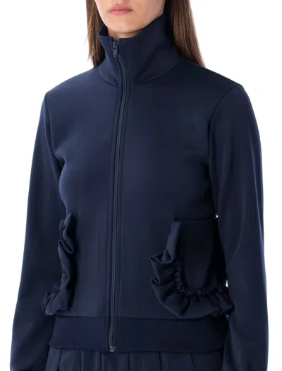 Comme Des Garçons Girl Navy Zip Sweatshirt With Ruffle Pockets In Blue
