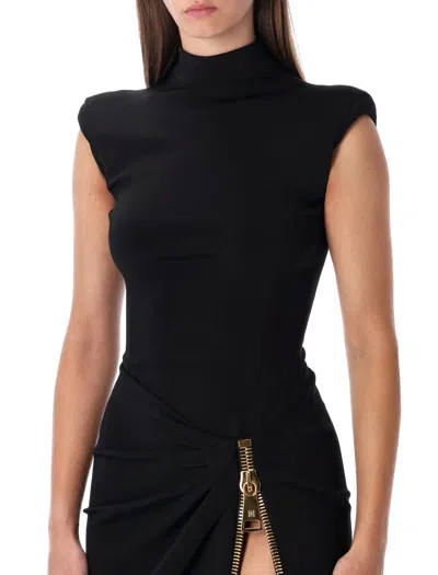 Balmain Zipped Compact Jersey Slit Long Dress Clothing In Black