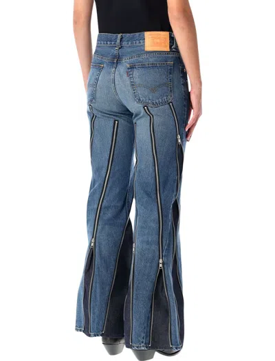 Junya Watanabe Flared Denim Trousers With Zipper Detail In Blue