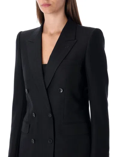 Tom Ford Black Harringbone Wool Double-breasted Tailored Jacket In Black