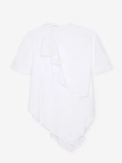Givenchy Asymmetric Shirt Dress In Cotton Poplin With Bow Detail In White