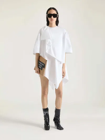 Givenchy Asymmetric Shirt Dress In Cotton Poplin With Bow Detail In White