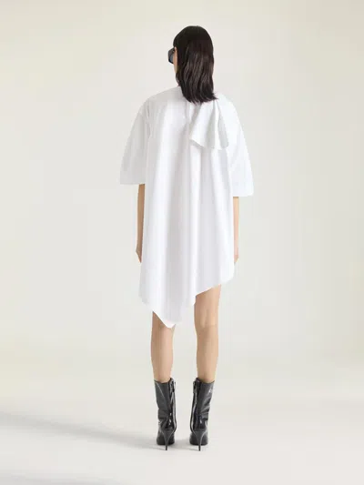 Givenchy Asymmetric Shirt Dress In Cotton Poplin With Bow Detail In White