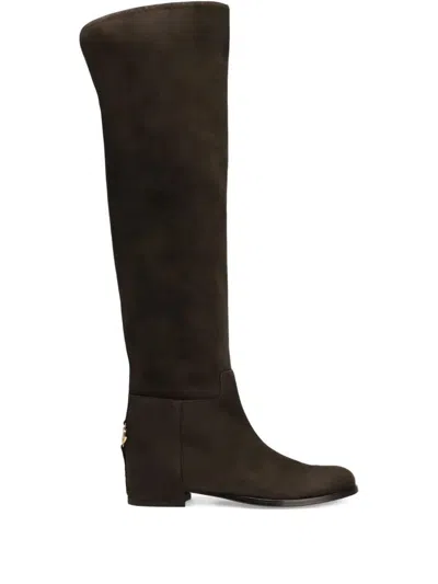 Dolce & Gabbana Over-the-knee Suede Block Heel Boots In Brown