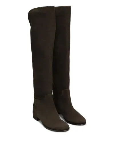 Dolce & Gabbana Over-the-knee Suede Block Heel Boots In Brown