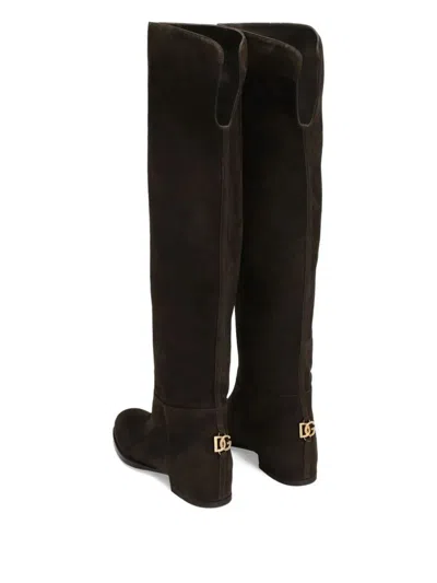 Dolce & Gabbana Over-the-knee Suede Block Heel Boots In Brown