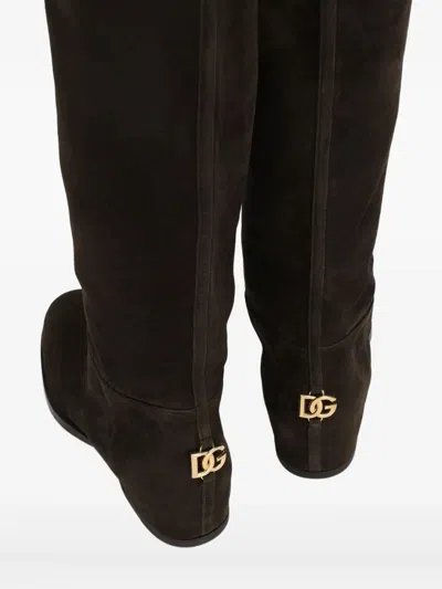 Dolce & Gabbana Over-the-knee Suede Block Heel Boots In Brown