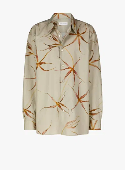 Dries Van Noten Floral Long Sleeve Tulip Print Top In Brown