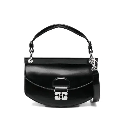 Ganni Curved Leather Cross Body Bag In Black