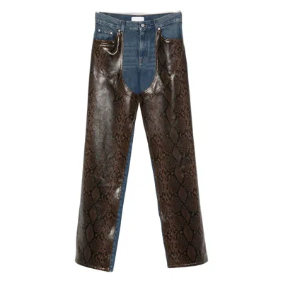 Stella Mccartney Snake Panel Chaps Denim Jeans In Brown