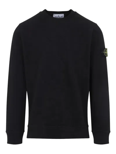 Stone Island Organic Cotton Crew Neck Sweater With English Ribs Knitwear Blue In Black