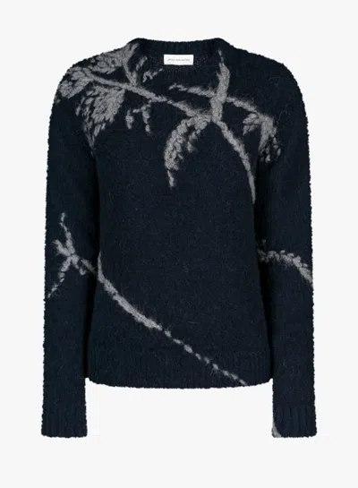 Dries Van Noten Mouche Crew Neck Knite With Motif Knitwear Blue In Blue