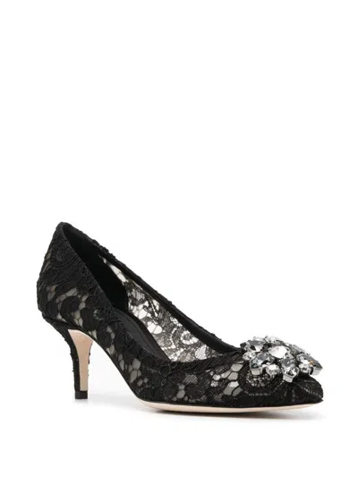 Dolce & Gabbana Lace Rainbow Pumps With Brooch Detailing Shoes In Black