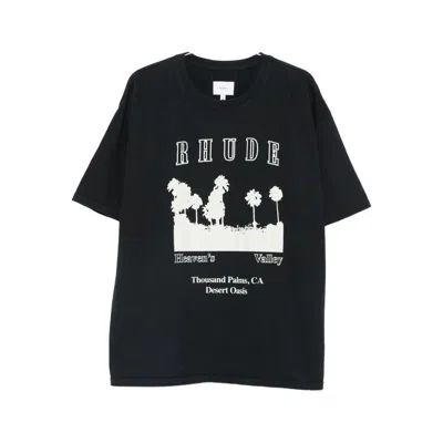Rhude Thousand Palms Logo-print Cotton-jersey T-shirt In Black
