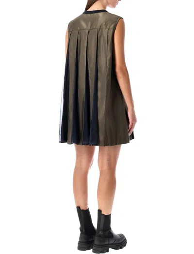 Sacai Short Dress With Contrasting Pleated Back In Black