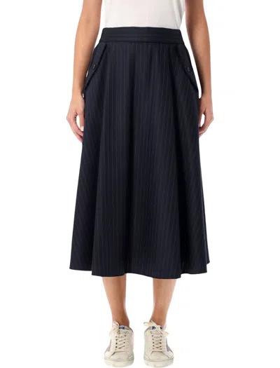 Golden Goose Pinstripe Button-detailing Midi A-line Skirt In Blue