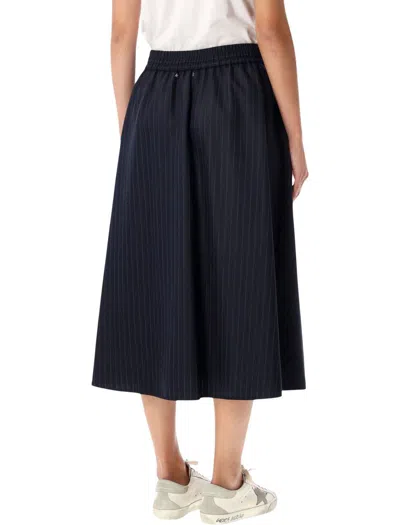 Golden Goose Pinstripe Button-detailing Midi A-line Skirt In Blue