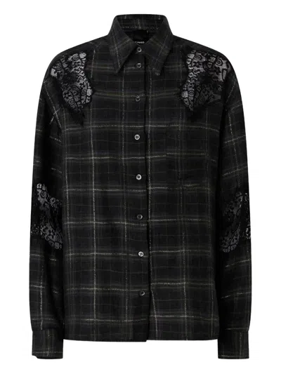 Pinko Lace Check-pattern Shirts In Black