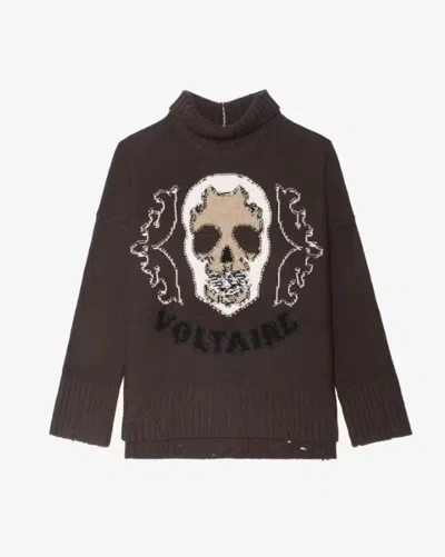 Zadig & Voltaire Bleeza Skull-embellished Turtleneck Sweater In Gray