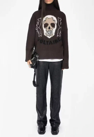 Zadig & Voltaire Bleeza Skull-embellished Turtleneck Sweater In Gray