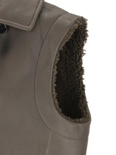 Max Mara Double-breasted Shearling Coat In Gray