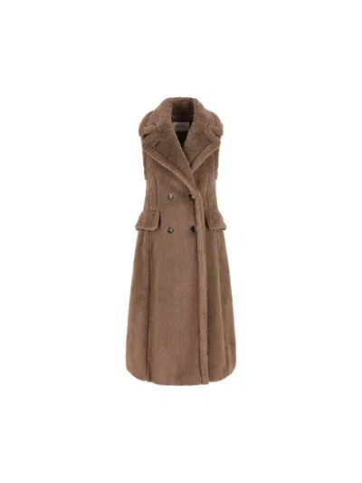 Max Mara Long Double-breasted Wool And Alpaca Vest In Brown