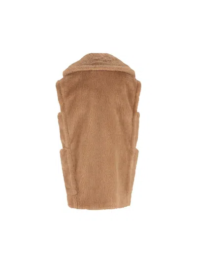 Max Mara Breda Camel And Silk Sleeveless Coat In Brown