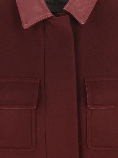 Max Mara Sleeveless Jacket With Leather Collar And Pockets In Burgundy