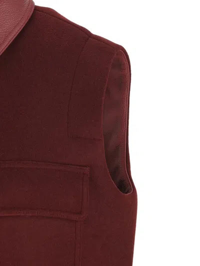 Max Mara Sleeveless Jacket With Leather Collar And Pockets In Burgundy