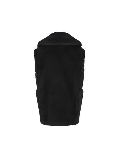 Max Mara Double-breasted Sleeveless Faux Fur Jacket In Black