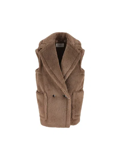 Max Mara Teddy Fabric Oversized Vest In Brown