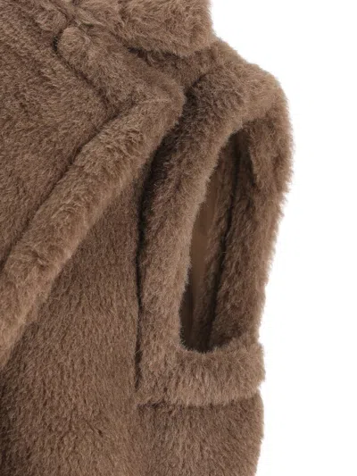 Max Mara Teddy Fabric Oversized Vest In Brown
