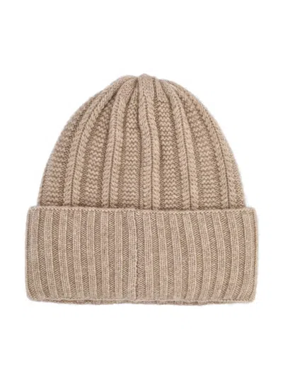 Max Mara Macbeth Cashmere Beanie With Logo Patch In Brown