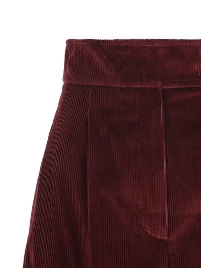 Max Mara Pleated Cotton-corduroy Wide-leg Pants In Burgundy