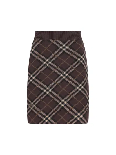 Burberry Checkered Knee-length Skirt Elastic Waist In Brown