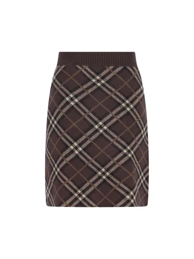 Burberry Checkered Knee-length Skirt Elastic Waist In Brown
