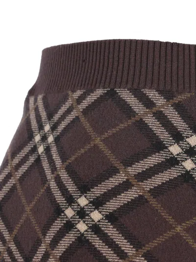 Burberry Checkered Knee-length Skirt Elastic Waist In Brown