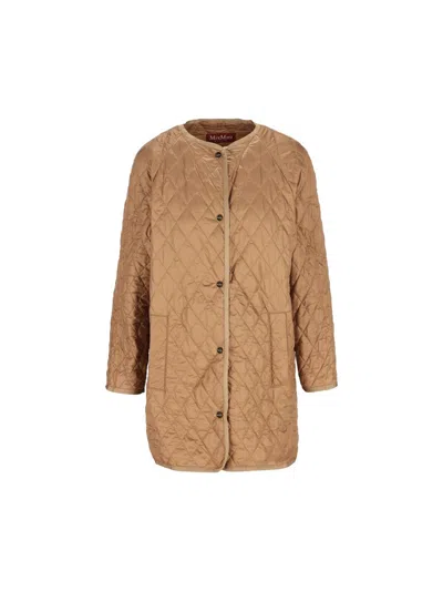 Max Mara Quilted Wool Coat In Neutral
