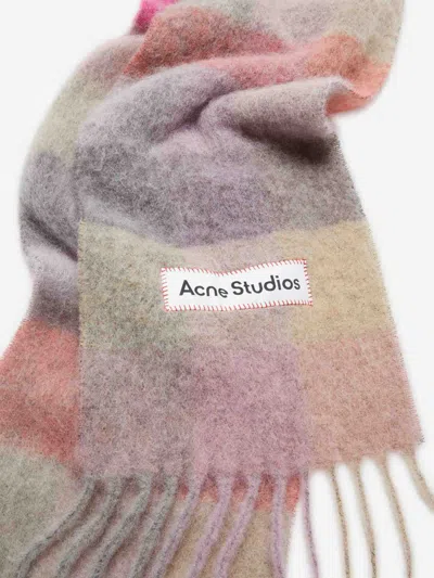 Acne Studios Womens Fuschia Lilac Pink Vally Checked Wool-blend Scarf In Multi