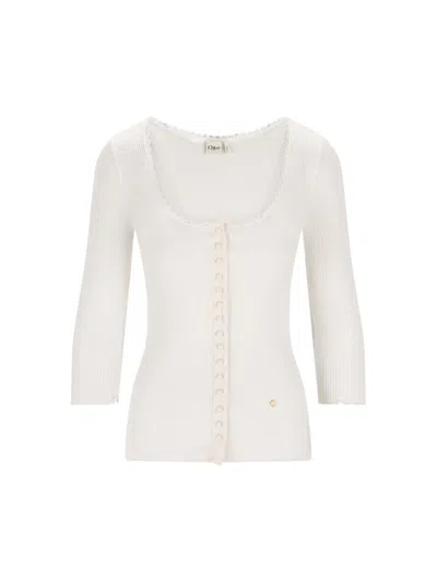 Chloé Mini Ruffled Cardigan In White