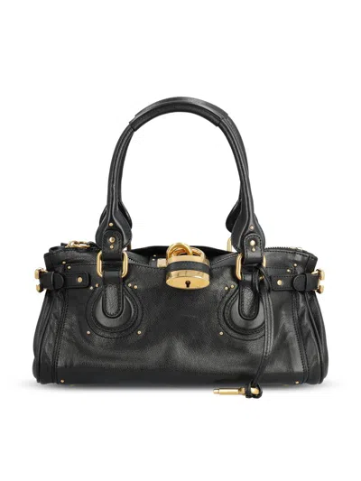Chloé Structured Shoulder Bag With Padlock And Studs In Black
