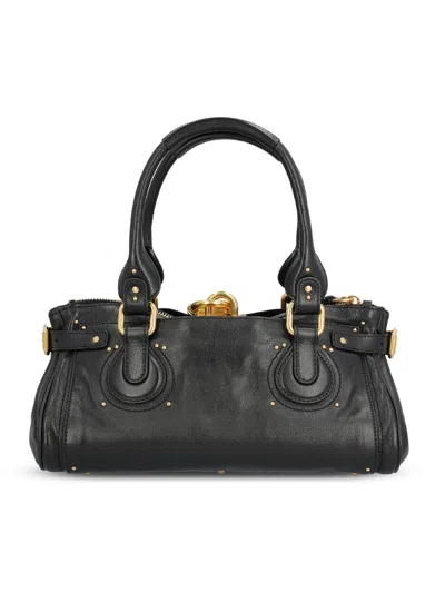 Chloé Structured Shoulder Bag With Padlock And Studs In Black