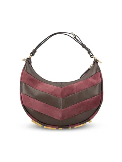 Fendi Leather And Suede Bag With Two-tone Inlay In Black