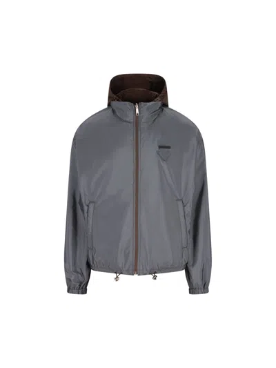Prada Reversible Jacket Stand-up Collar In Gray