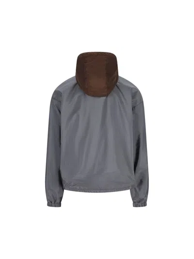 Prada Reversible Jacket Stand-up Collar In Gray