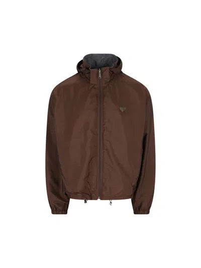 Prada Reversible Jacket Stand-up Collar In Gray