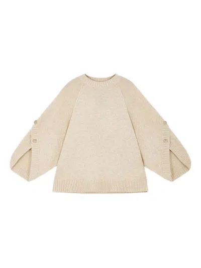 Max Mara Oversized Knitwear With Crew Neck And Buttons In Neutral