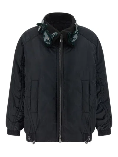 Pinko Clarinda Blue Jacket With Removable Sequin Collar And Drawstring Waist In Tech Fabric Woman In Black